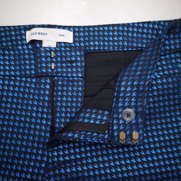 Old Navy Pixie Slim Leg Ladies Size 12 Royal Blue & Black Houndstooth Pants - Picture 5 of 14
